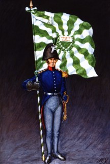 Flag bearer from the canton of Vaud, c. 1815. Color engraving from 1943, published by Editions Fr?