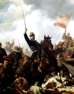 General Prim followed by Catalan volunteers and the battalion of Alba de Tormes, through the tren?