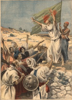 Uprising in India against British domination,  prophet preachint to the people the holy war, engr?