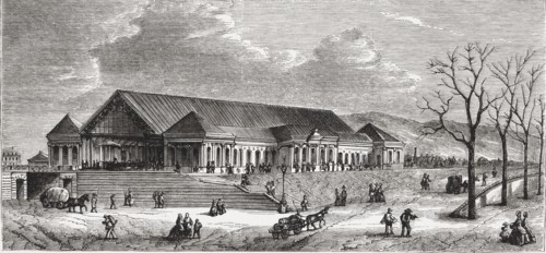 Geneva Station in the railway line Lyon to Geneva, engraving from 1859.