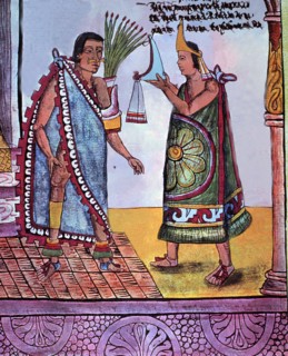 Moctezuma I (1390-1469), the Aztec emperor, miniature in a manuscript.