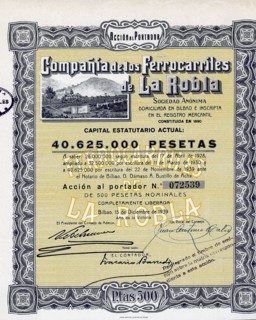 Action of 500 pesetas of the Compañía de los Ferrocarriles de la Robla, S.A., Bilbao, December 15?