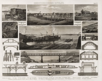 Several engravings of civil constructions for railway traffic, Madrid 1881.
