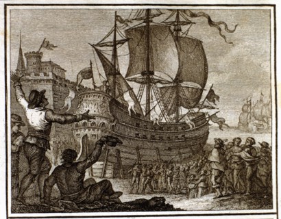 Placing the ship Victoria out of the water as a monument after his trip around the world, engravi?