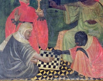 Moor and Christian playing chess, table in the 'Altar of St. Nicholas, Saint Clara and Saint Anth?