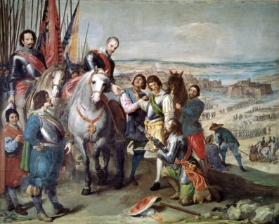 The surrender of Juliers, appearing Ambrosio Spinola and Diego Felipe de Guzman.