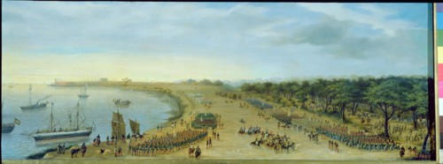Arrival of the allied army to Itapirú, 1866, oil.