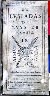 Cover of the work 'Os Luisiadas' by Luis Vaz de Camoes, edition printed in Lisbon in 1631.