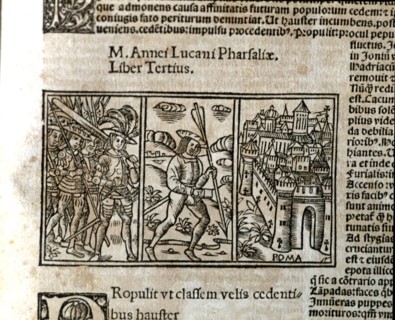 Pharsalia', historical epic story, engraving in the beginning of Book III of the printed edition ?