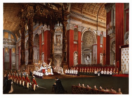 Pontifical ceremonies. Easter Sunday. Pontifical Mass in the Basilica of Saint Peter. Color engra?