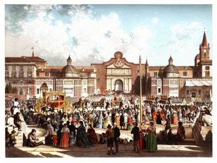 Pontifical ceremonies. Arrival of the Pope in a carriage to the church of Santa Maria del Popolo.?