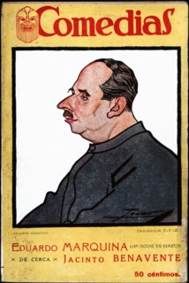 Cover of the publication 'Comedias'. Caricature of Eduardo Marquina Angulo (1879-1946). Siglo XX ?