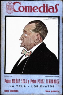 Cover of the publication 'Comedias'. Caricature of Antonio Paso Cano (1870-1958). Siglo XX publis?
