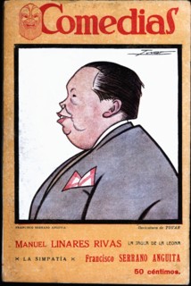 Cover of the publication 'Comedias'. Caricature of Francisco Serrano Anguita (1887-1968). Siglo X?