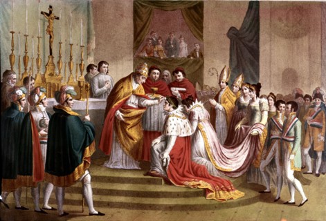 Pius VII crowns Napoleon as emperor in Notre Dame in 1804.