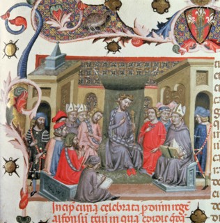 Alphonse III The Benign (1327 - 1336) chairing the Courts held in Montblanc, in 1330, detail, min?