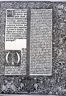 Front page of the print edition in Valencia in 1490 for 'Tirant lo Blanch', by Joanot Martorell.