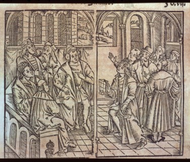 Efforts by Columbus to convince on the theories of the New World, illustration from the book 'Gen?