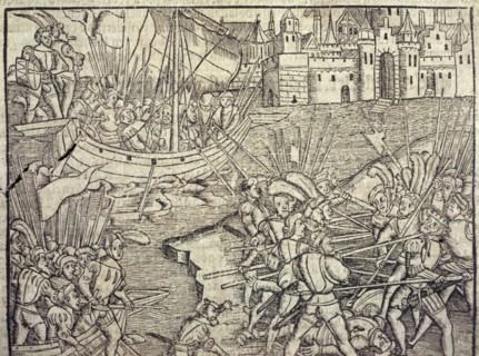 Episodes of the conquest of Peru, illustration from the book 'Historia General de las Indias y Nu?
