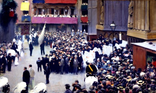 Exit of the procession of Corpus from Santa Maria del Mar, 1907, oil painting by Ramón Casas.