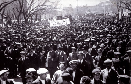 Socialist demonstration in Madrid during the labor party in the May 1, 1931.