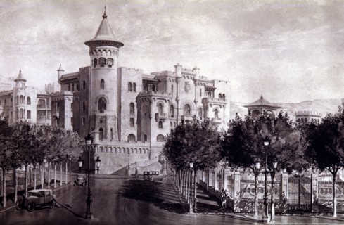 View of the Bruc headquarters on Diagonal Avenue in Barcelona, drawing 1940s.