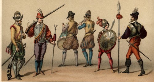 Archebusier, Musketeer, drum, lackey and captain of the time of Henry II of France, 1559-1572.