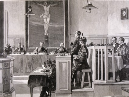Process of high treason. Council of War'. Alfred Dreyfus (1859-1935), French military, engraving ?