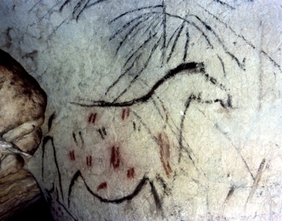 La Pileta Cave (Malaga), figure of a horse with legs unfinished and limited to the trace of the p?