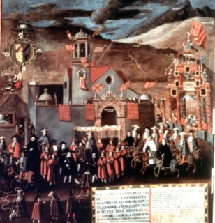 Entrance of viceroy Morcillo in Potosi, detail of the painting by Melchor Perez de Holguin.