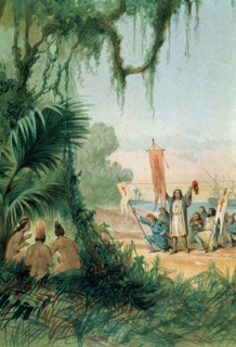 Discovery of America, landing of Columbus at the island of San Salvador on October 12, 1492, taki?