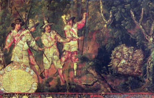 'Are four Spanish treasure and do not take' Conquest of Mexico, detail of a Painting. of 1698 co?