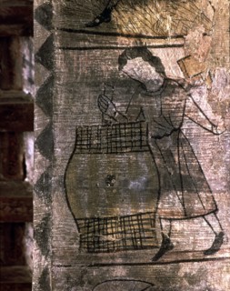Month of September: making barrels. Fragment of medieval calendar frescoed in the soffit of an ar?