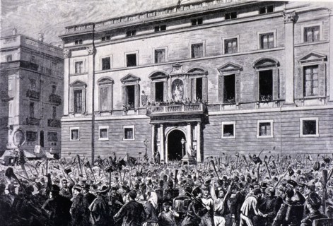 Proclamation of the Republic in 1873, Sant Jaume Square in Barcelona on February 21, 1873, engrav?