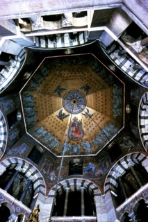 Palatine Chapel of Charlemagne, interior view of the dome with mosaics.