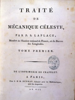 Cover 'Traité de Mécanique Céleste', by Pierre Simon Laplace, published in Paris.