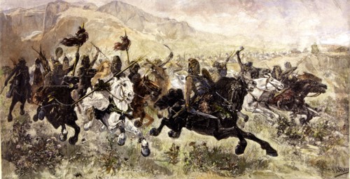 'Huns charging at the enemy', copy of a painting by Ulpiano Checa.