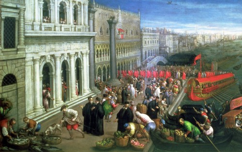 The Riva degli Schiavoni in Venetia, Venice view, at left the Palace of the Duce and Zecca, at ri?