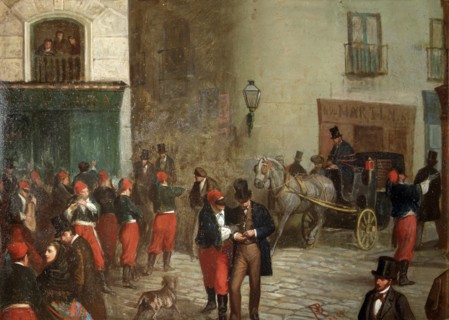 Student music group' by Ricardo Balaca, oil, 1864.
