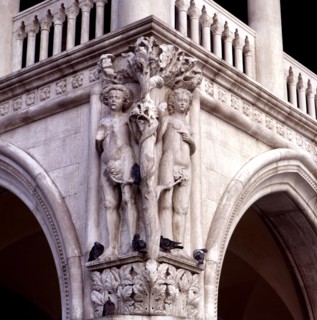 Adam and Eve in a fifteenth century relief in the Doge's Palace of Venice.