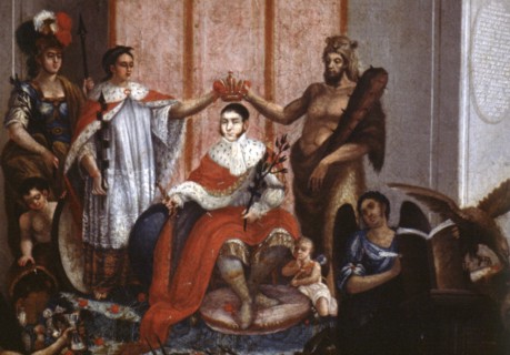 Oil painting represents the coronation of Agustín de Iturbide (1783-1824), soldier, politician an?