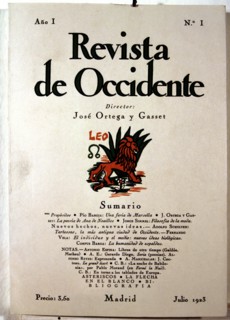 Cover of 'Revista de Occidente'  No. 1. July 1932 magazine founded and directed by José Ortega y ?