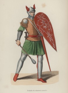 Armed infantryman, Italy, engraving, 1840.