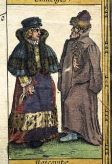 Muscovites types, colored engraving from the book 'Le Theatre du monde' or 'Nouvel Atlas', 1645, ?