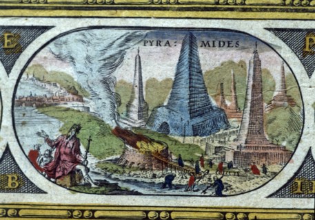 The pyramids, colored engraving from the book 'Le Theatre du monde' or 'Nouvel Atlas', 1645, crea?