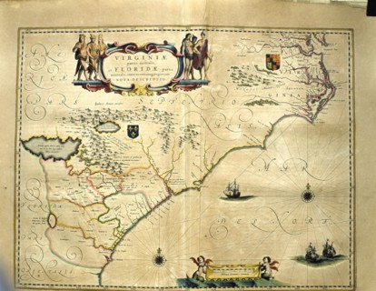 Virginia - Florida, colored engraving from the book 'Le Theatre du monde' or 'Nouvel Atlas', 1645?