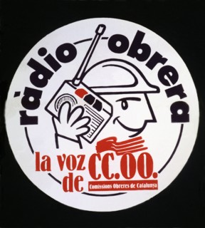 First democratic elections in 1977, advertising adhesive of the trade union CCOO of Catalonia.