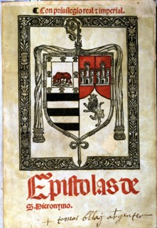 Epistles of St. Jerome, cover in two colours with large coat of arms of the Abbess Maria Enriquez?