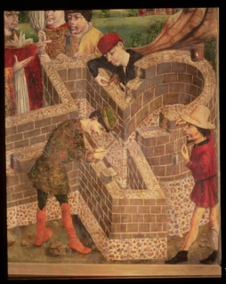 'Building a church dedicated to Saint Michael', oil on panel attributed to the Master of Avila.