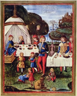 The little Maximilian Sforza makes an afternoon snack in the garden, miniature in the work 'Gramm?